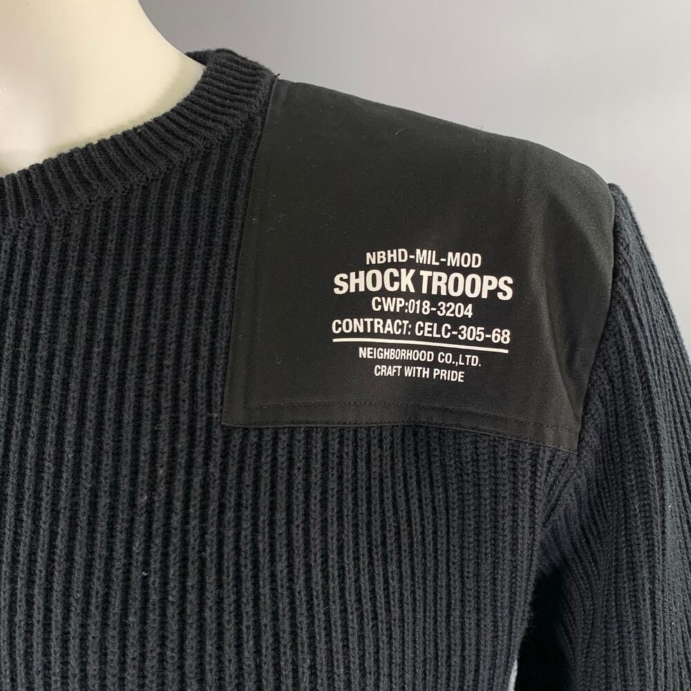 NEIGHBORHOOD Size XL Black Patch Wool Cotton Ribbed Sweater - Picture 2 of 6